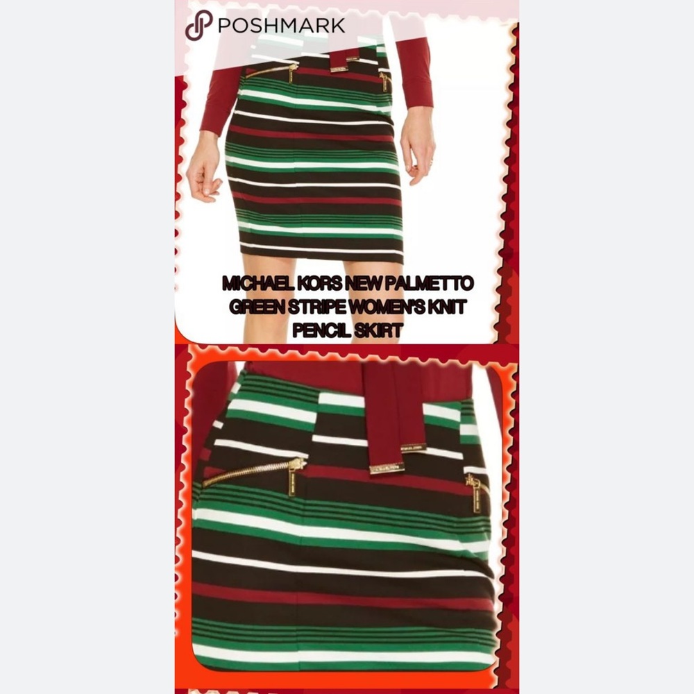 Michael Kors Pencil Skirt Womens Sz 10 Striped Below Knee Side Zip NWT MSRP $79